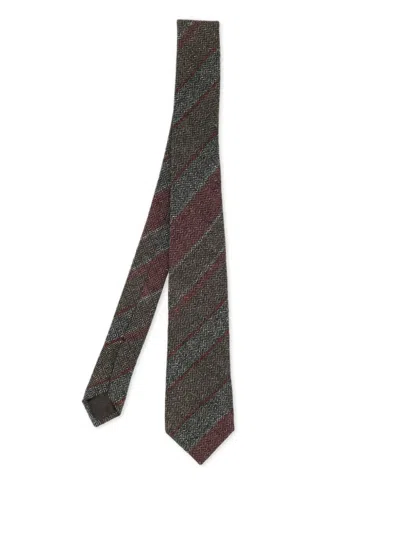 Pre-owned Gucci Diagonal Stripe-pattern Tie In Brown
