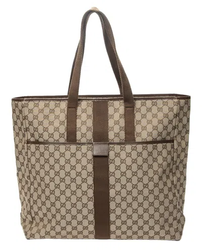 Pre-owned Gucci Brown & Beige Monogrammed Canvas Large Zip Weekender (authentic Pre-  Loved)