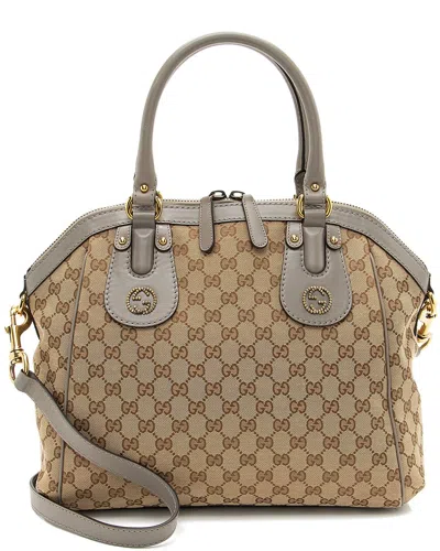 Pre-owned Gucci Brown & Grey Canvas & Leather Scarlett Satchel (authentic Pre-loved) In Blue