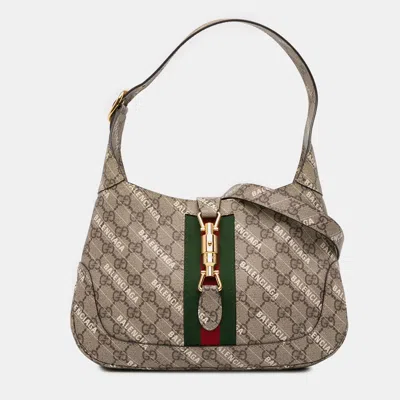 Pre-owned Gucci Brown Balenciaga The Hacker Project Small Gg Supreme Web Jackie 1961