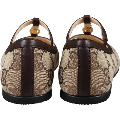 Gucci Kids' Leather-trimmed Ballet Flats In Brown