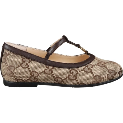 Gucci Kids' Brown Ballet Flats For Baby Girl With Double G