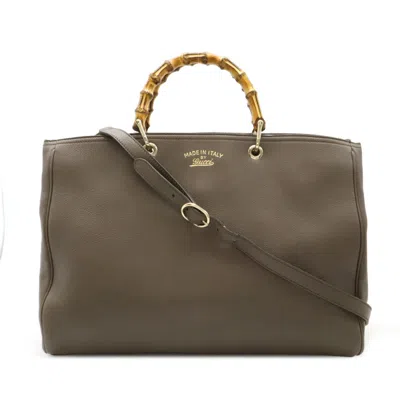 Pre-owned Gucci Brown Bamboo Leather Handbag Shoulder Bag Tote Bag ()