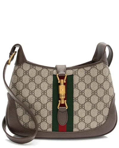 Pre-owned Gucci Brown Bb Supreme Canvas X Balenciaga The Hacker Project Jackie Small  Shoulder Bag (authentic