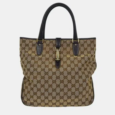 Pre-owned Gucci Brown Beige Jackie Tote Bag In Sand