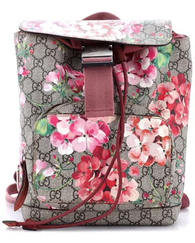 Pre-owned Gucci Brown Blooms Print Gg Coated Canvas Buckle Backpack Small (authentic  Pre-loved)