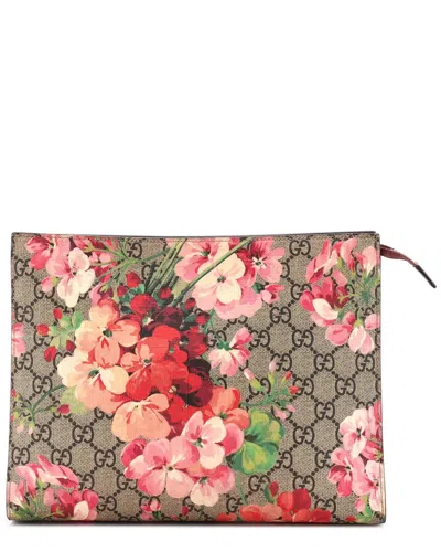 Pre-owned Gucci Brown Blooms Print Gg Coated Canvas Toiletry Pouch Large (authentic Pre-  Loved) In Brown/brown