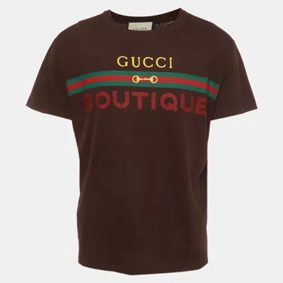 Pre-owned Gucci Brown Boutique Graphic Jersey T-shirt S