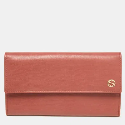 Pre-owned Gucci Brown Brick Leather Interlocking G Continental Wallet