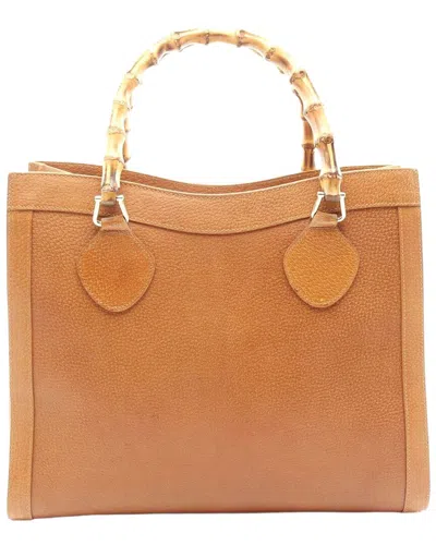 Gucci Brown Calfskin Bamboo Tote (authentic Pre-loved) In Orange