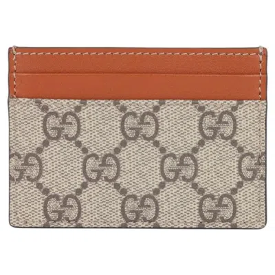 Pre-owned Gucci Brown Calfskin Leather & Gg Supreme Coated Canvas Cardholder