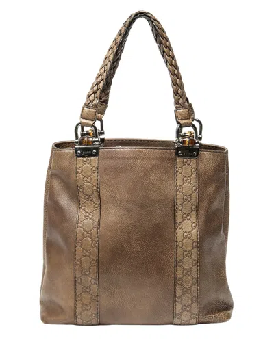 Pre-owned Gucci Brown Calfskin Vertical Bamboo Bar Shopper Tote (authentic Pre-loved)