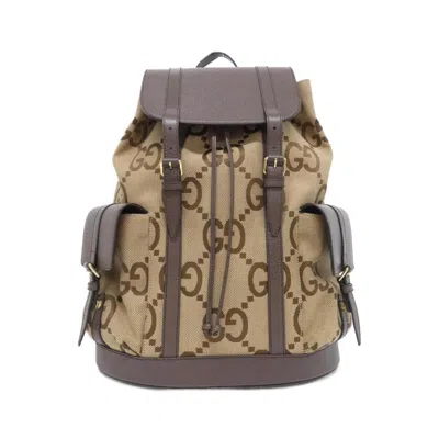 Pre-owned Gucci Brown Camel Gg Canvas Leather Backpack () In Brown, Camel