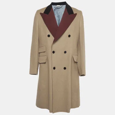 Pre-owned Gucci Brown Camel Hair & Contrast Velvet Collar Double-breasted Coat M