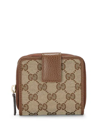 Pre-owned Gucci Brown Canvas & Leather French Zip Around Wallet (authentic Pre-loved)