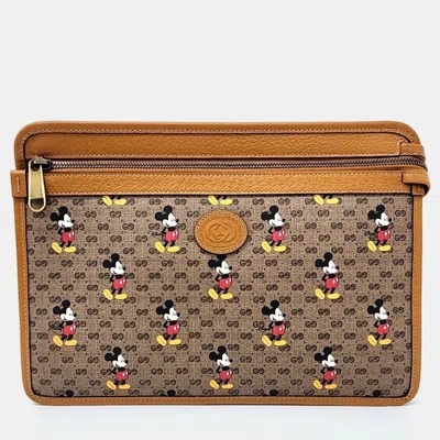 Pre-owned Gucci Brown Canvas Disney Clutch Bag