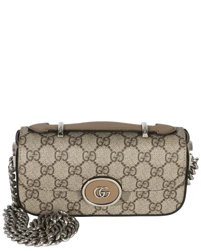 Pre-owned Gucci Brown Canvas Ebony Gg Supreme Senna Petite Gg Top Handle Chain Shoulder  Bag (authentic Pre-lo