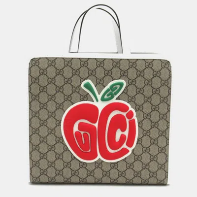 Pre-owned Gucci Brown Canvas Gg Canvas Apple Print Tote Bag
