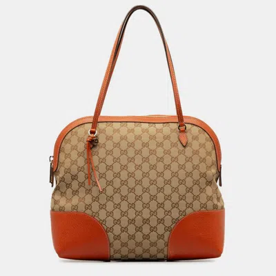 Pre-owned Gucci Brown Canvas Gg Canvas Medium Bree Dome Bag In Beige