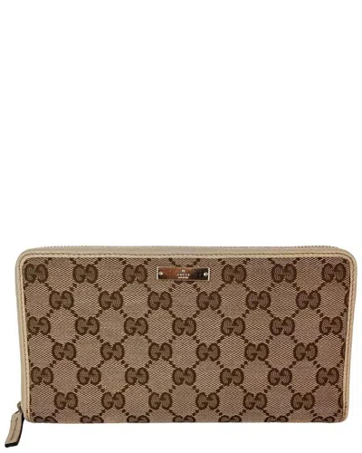 GUCCI GUCCI BROWN CANVAS GG LOGO ZIP AROUND LONG WALLET (AUTHENTIC PRE-LOVED)