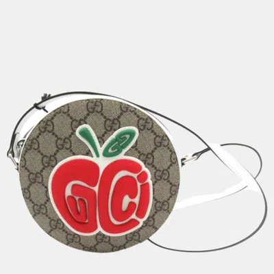 Pre-owned Gucci Brown Canvas Gg Supreme Apple Ophidia Round Crossbody Bag