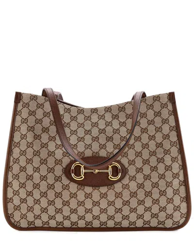 Gucci Brown Canvas Horsebit 1955 Tote With Medium (authentic Pre-loved)