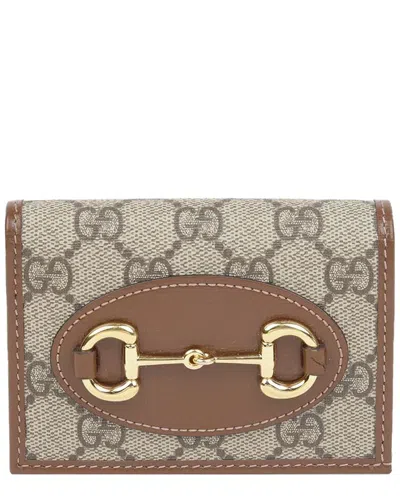 Gucci Brown Canvas Horsebit Card Case Wallet