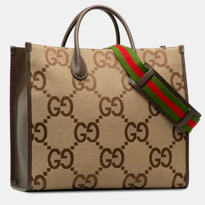 Pre-owned Gucci Brown Canvas Jumbo Gg Canvas Tote Bag