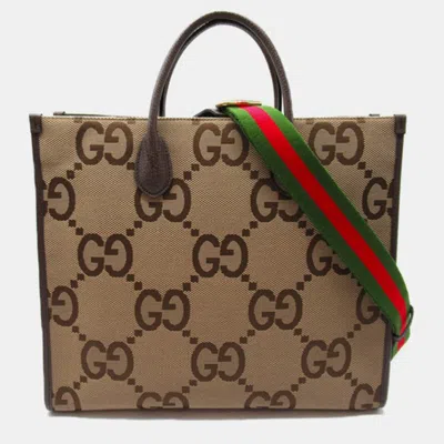 Pre-owned Gucci Brown Canvas Jumbo Gg Canvas Tote Bag