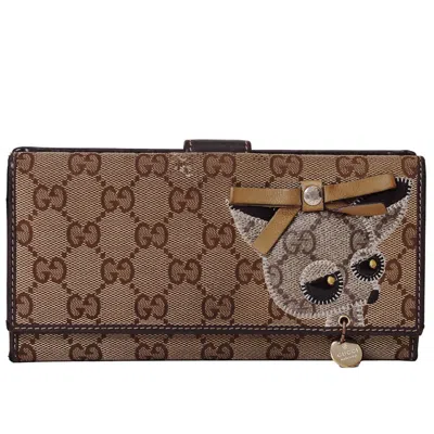 Pre-owned Gucci Brown Canvas Leather Long Wallet (bi-fold) ()