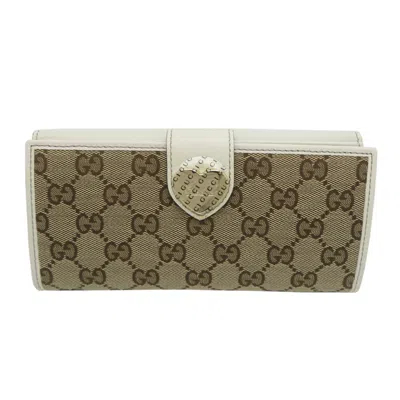 Pre-owned Gucci Brown Canvas Leather Long Wallet (bi-fold) ()