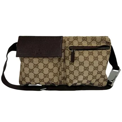 Pre-owned Gucci Brown Canvas Leather Pouch Shoulder Bag Sling Bag ()