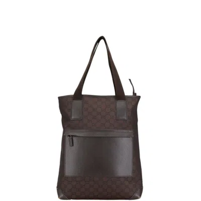 Pre-owned Gucci Brown Canvas Leather Shoulder Bag Tote Bag ()