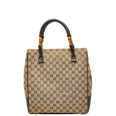 Pre-owned Gucci Brown Canvas Leather Shoulder Bag Tote Bag ()