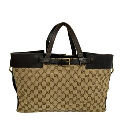 Pre-owned Gucci Brown Canvas Leather Tote Bag ()