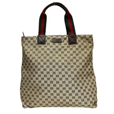 Pre-owned Gucci Brown Canvas Leather Tote Bag ()
