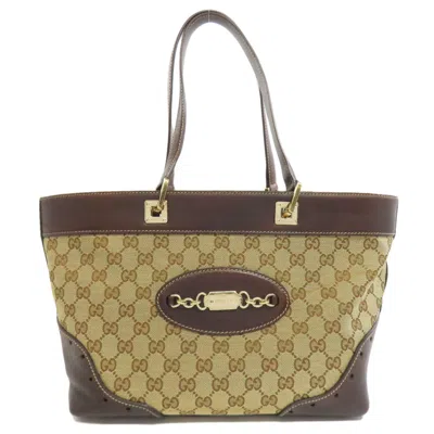Pre-owned Gucci Brown Canvas Leather Tote Bag ()