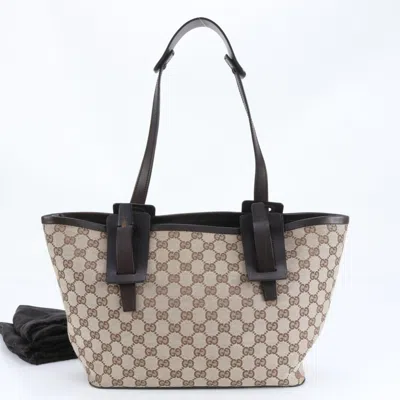 Pre-owned Gucci Brown Canvas Leather Tote Bag ()