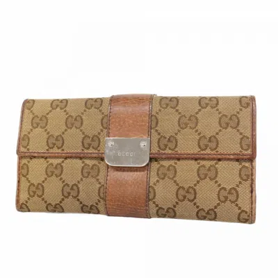 Pre-owned Gucci Brown Canvas Long Wallet (bi-fold) ()