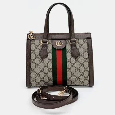 Pre-owned Gucci Brown Canvas Ophidia Gg Shoulder Bag Small