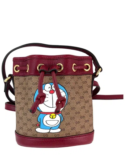 Gucci Brown Canvas X Doraemon Gg Supreme Mini Bucket Bag (authentic Pre-loved)