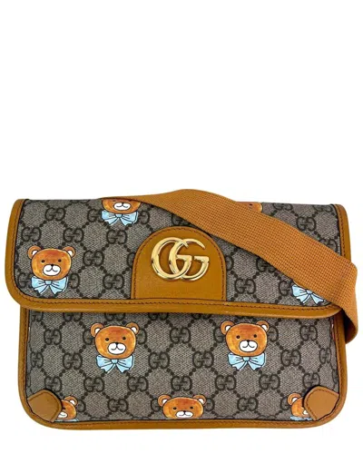 Gucci Brown Canvas Xkai Gg Supreme Slim Sun Oil Bear Belt Sling Bag (authentic  Pre-loved)