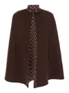 Gucci Brown Cape With Iconic Clamp And Gg All-over Motif Interior In Wool Woman In Brown