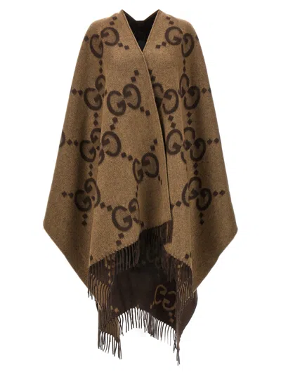 Gucci Embroidered Reversible Cashmere Cape In Brown