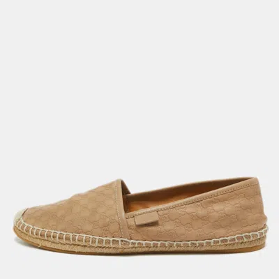 Pre-owned Gucci Brown Cc Leather Espadrille Flats Size 37
