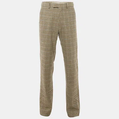 Pre-owned Gucci Brown Checks Wool Straight Leg Trousers M