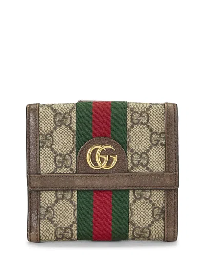 Pre-owned Gucci Brown Coated Canvas & Leather Ophidia French Wallet (authentic Pre-  Loved)