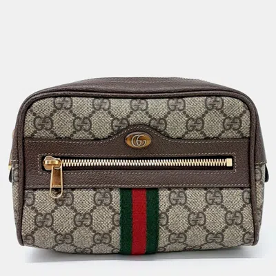Pre-owned Gucci Brown Coated Canvas And Leather Ophidia Gg Supreme Belt Bag