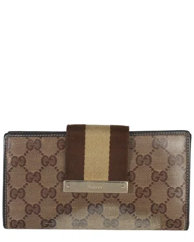 Gucci Brown Coated Canvas Ebony Gg Crystal Web Continental Long Wallet  (authentic Pre-loved) In Red