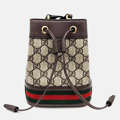 Pre-owned Gucci Brown Coated Canvas Ophidia Mini Bucket Bag